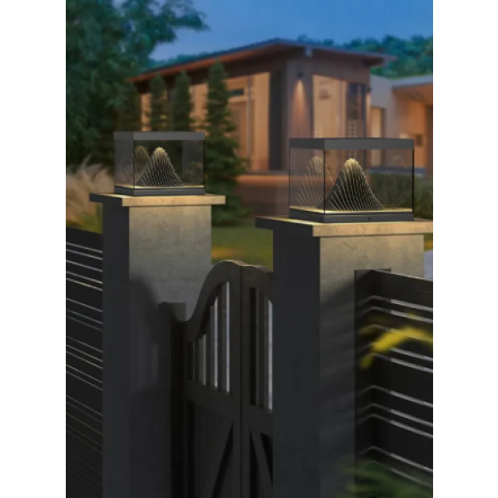 Outdoor Column Head Solar Powered Waterproof Landscape Light Simple Modern Wall Gate Post Lamp for Villa Courtyard