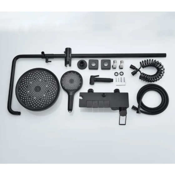 Sanitaryware Luxury Black Bathroom Rainfall Digital Display Thermostatic Bath & Shower Faucet Piano Rain Shower Set