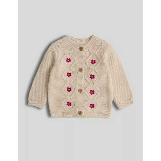 Pink Flower Knitted Cardigan